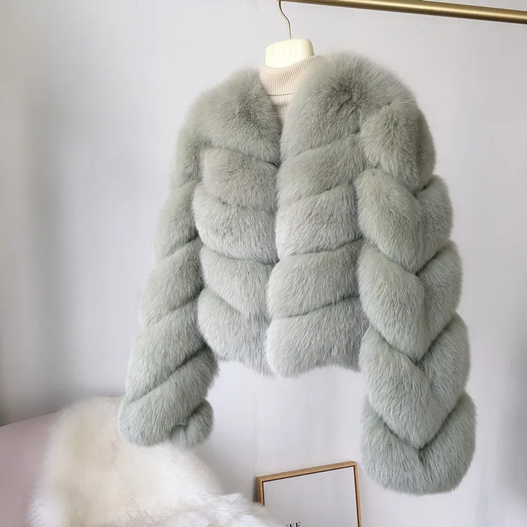Light Green New Style Winter Fashion Warm Fox Fur Coat Full Sleeves Real Fur Coats For Women Clothes Jackets - Цвет: Light Green