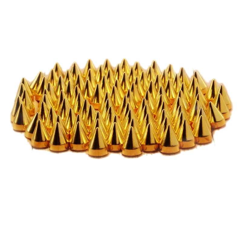

Promotion! 9.5mm 100pcs Screw back Gold Cone Spikes Studs Leather craft DIY Punk Spots Bullet
