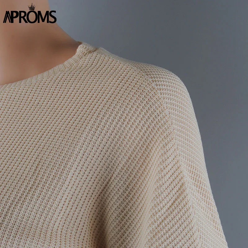 Aproms, элегантный Одноцветный Женский вязаный свитер с рукавами-рюшами, Осень-зима, Свободный пуловер, свитера, модные женские джемперы