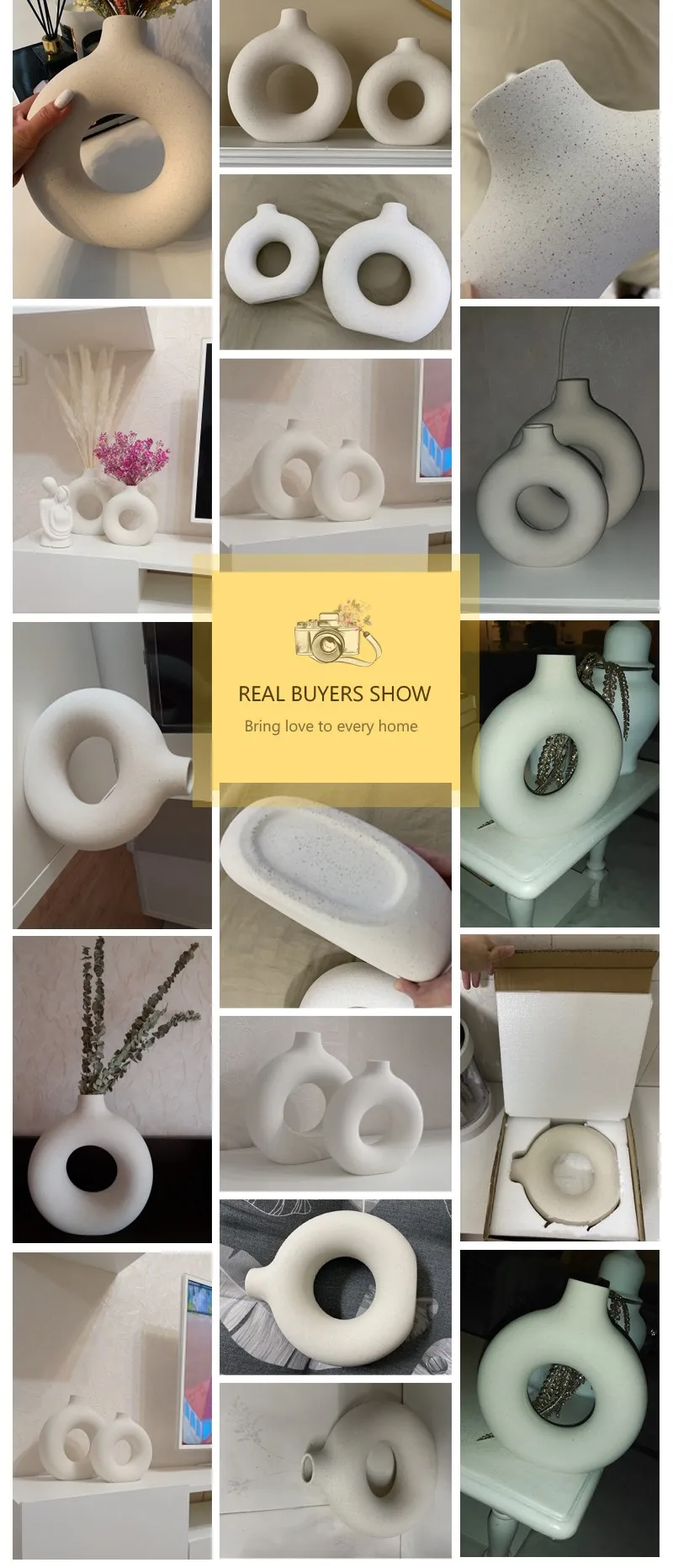 ZK30 Nordic Circular Hollow Ceramic Vase Donuts Flower Pot Home Decoration Accessories Office Desktop Living Room Interior Decor