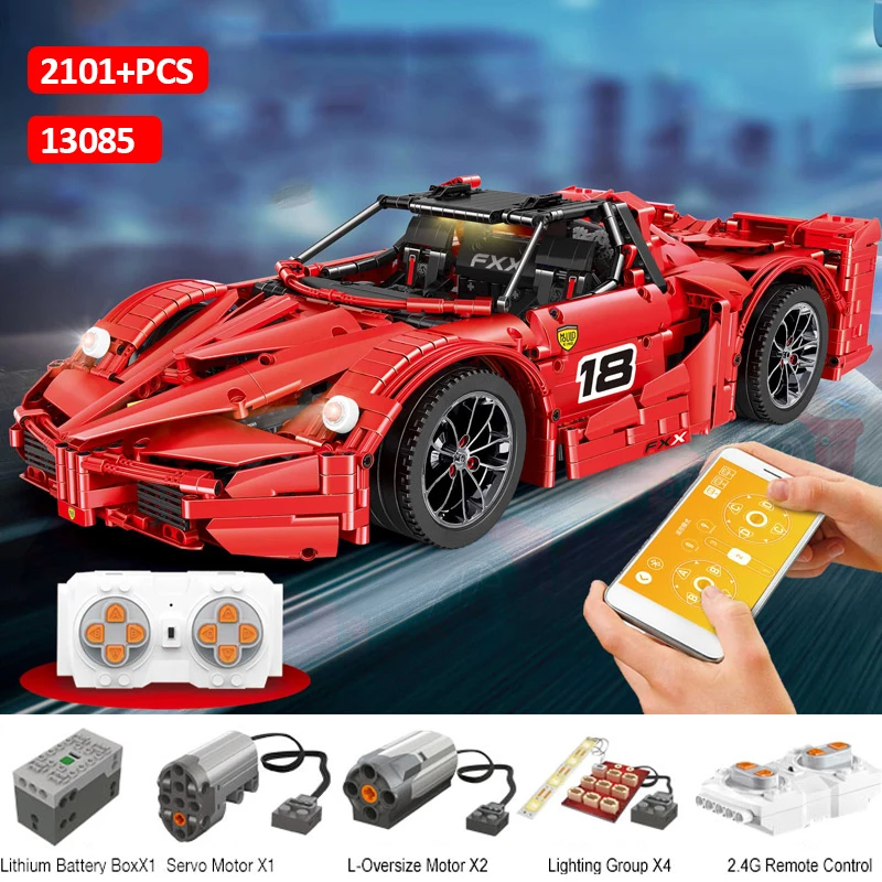 13085 красный Technic RC автомобиль совместимый Moc-5902 строительные блоки кирпичи развивающие игрушки подарки на день рождения с приложением светодиодный