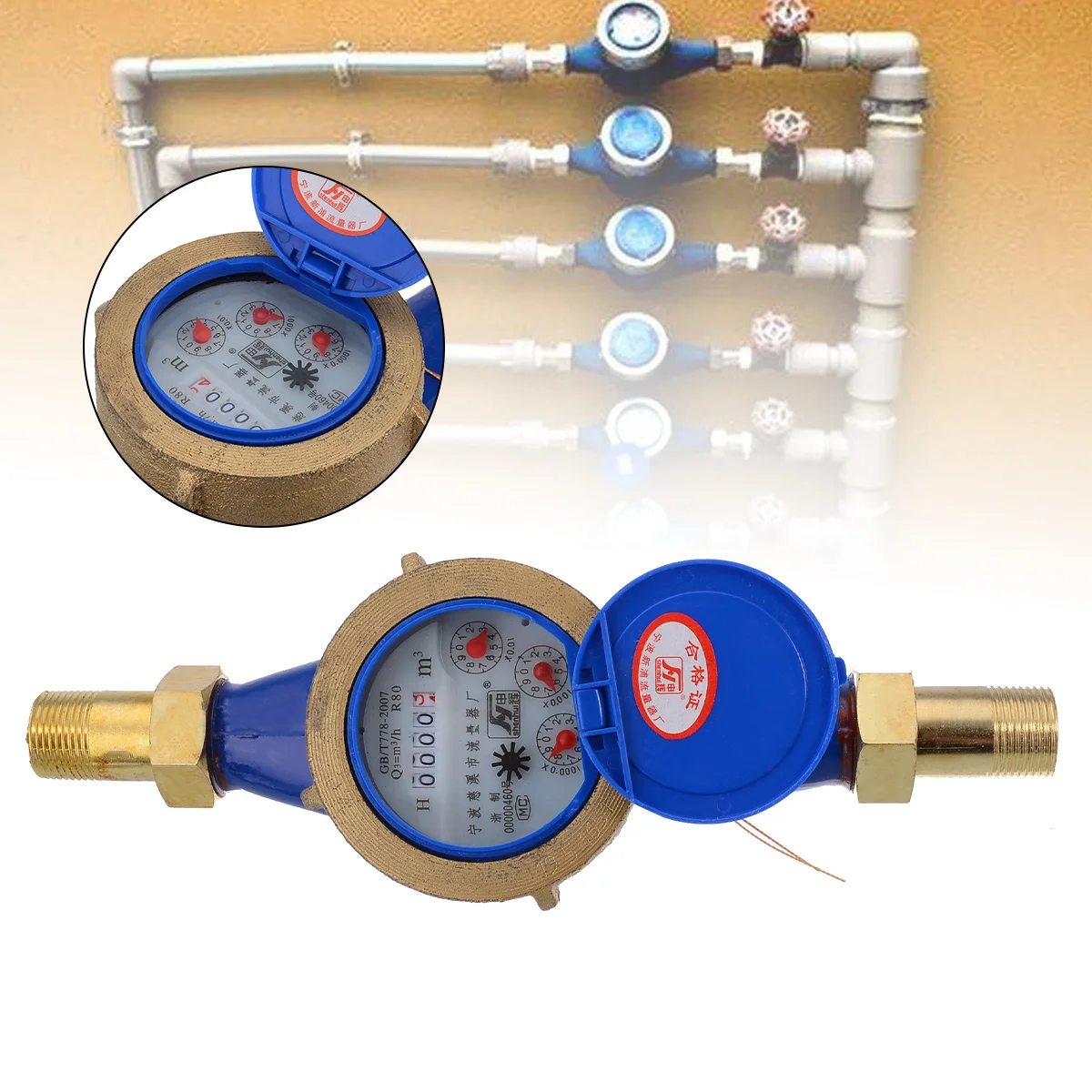 

DN20 3/4" Cold Water Meter Single Tap Measuring Meter Flow Dry Table Counter Measuring Tools For Garden Home 190*90*100mm