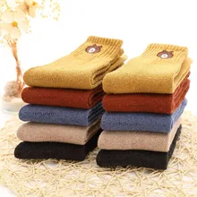 5 пар/лот осень зима толстые шерстяные носки женские мультяшный коричневый медведь супер толстые теплые зимние носки женские повседневные носки-Тапочки