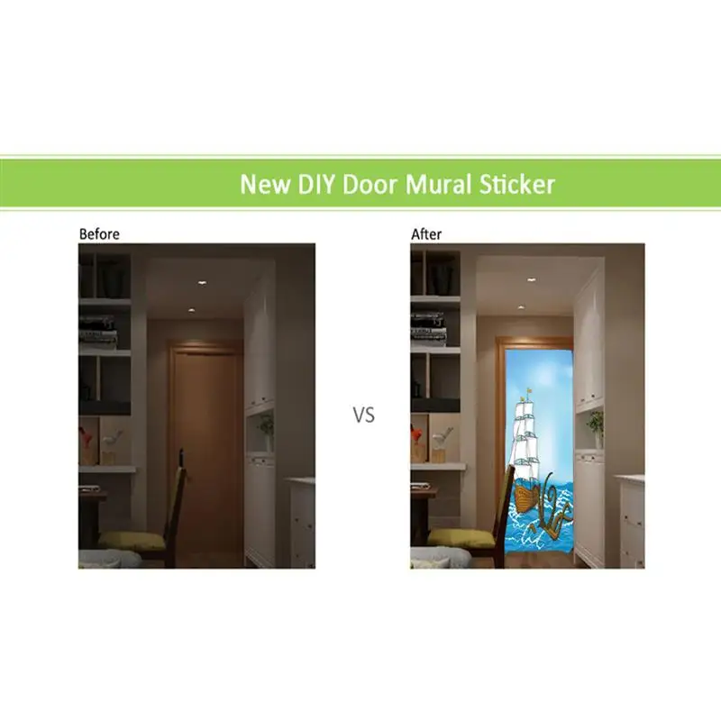 Self Adhesive Door Decals Mural 1pc Door Sticker Creative Removable Boat Pattern Waterproof PVC For Home Decoration