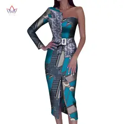 Африканские платья для женщин Bazin Riche 2019 Дашики плюс размер Африка стиль одежда одно плечо тонкий карандаш платья wy5340