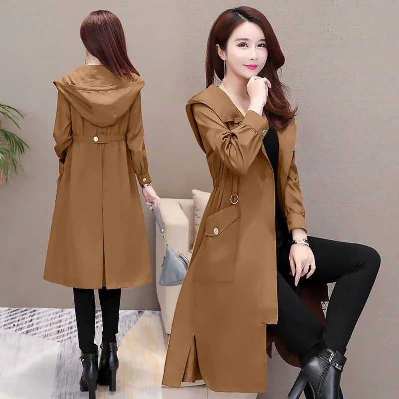 2021 Spring Autumn Long Trench Coat Women Casual Thin Windbreaker Female Overcoat Long Coat Ladies Slim Outwear Coats Plus Size lightweight puffer jacket