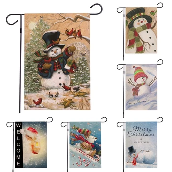 

Lychee Double Sides Garden Flags Christmas Snowman Flax Banner Party Banner Flags DIY Birthday Festival Decoration Accessiories
