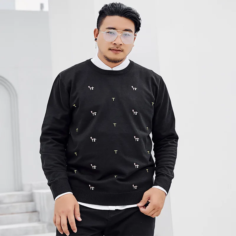 

Fat Brother 2019 Spring Sweater Men's Large Size Loose-Fit Extra-large Fashion Man round Collar in Black Sweater