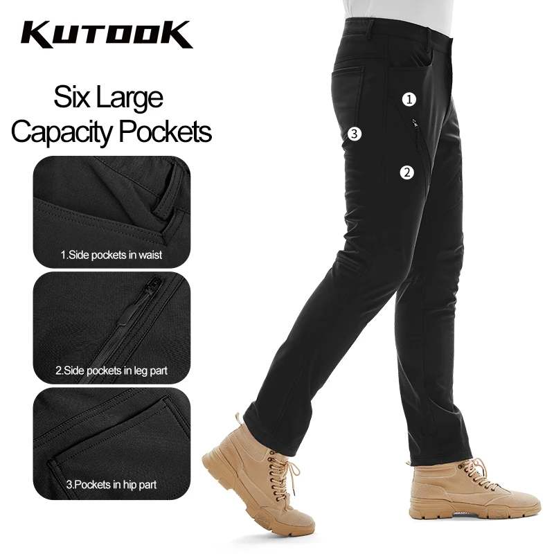 KUTOOK Men Trekking Pants Winter Cargo Pants for Man Waterproof Thermal Outdoor Hiking Softshell Camping Trousers Clothing