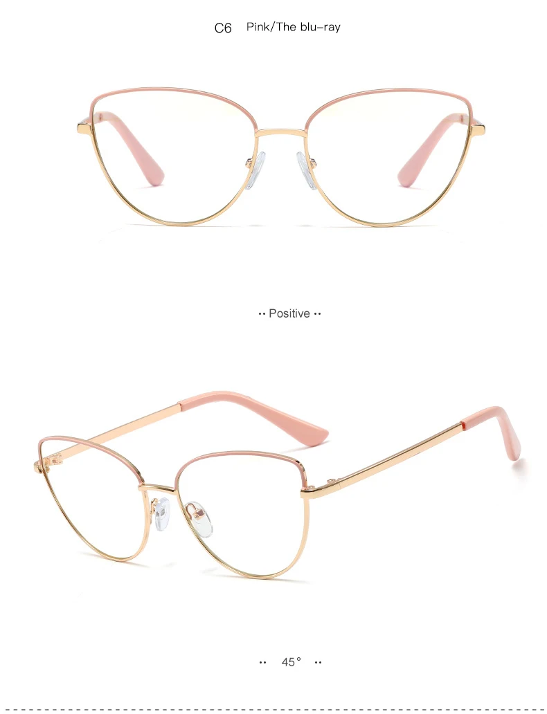 Alloy Eyeglasses Frame for Women Eyewear Full Rim Stylish Cat Eye UV400 Anti-Scratch Dust Proof Anti Radiation Coating Spectacle
