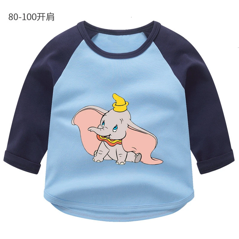 Летняя футболка с круглым вырезом и принтом «Dumbo» для мальчиков и девочек, цветная футболка с длинными рукавами Детская футболка с рисунком для малышей