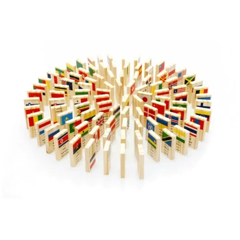 

Zhenwei 100 PCS Printing Flag Style Dominoes Montessori Educational Toys Wood Color Blocks Dominos Stacking Train