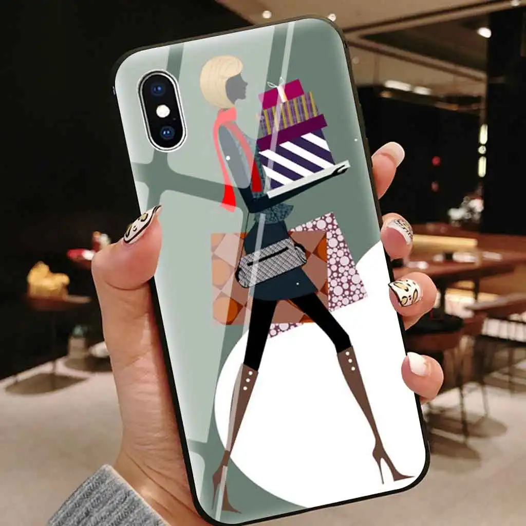 Модный женский стеклянный чехол для iphone xr x xs max 8 plus 7 7plus 6 6s 5 5s se coque iphone7 мультяшный
