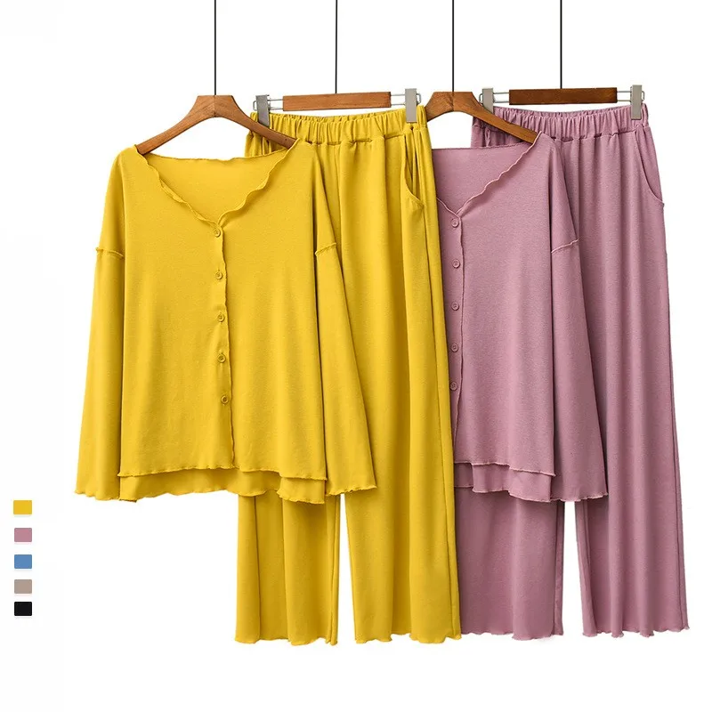 

Women's Pajamas Set Edible Tree Fungus Long Sleeve Pyjamas Autumn Cotton sleepwear Homewear Clothes loose Nightwear
