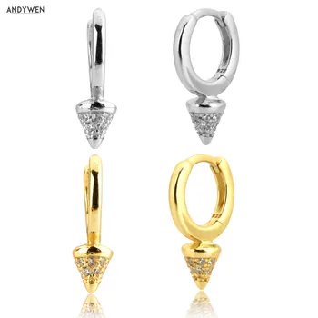 

ANDYWEN 925 Sterling Silver Small Huggies 6.5mm Hoops Crystal CZ Zircon Spike Mini Fashion Fine Jewelry For 2020 Rock Punk Party