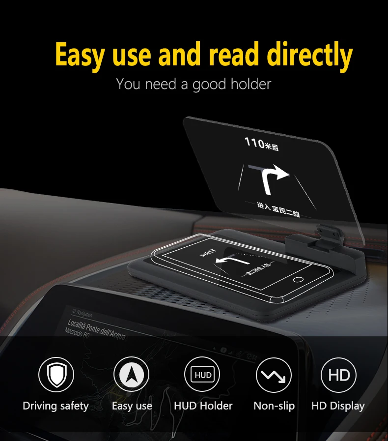 6 inch Universal H6 Car HUD Head Up Display Projector Phone Navigation Smartphone Holder gps hud for any cars_09 (5)
