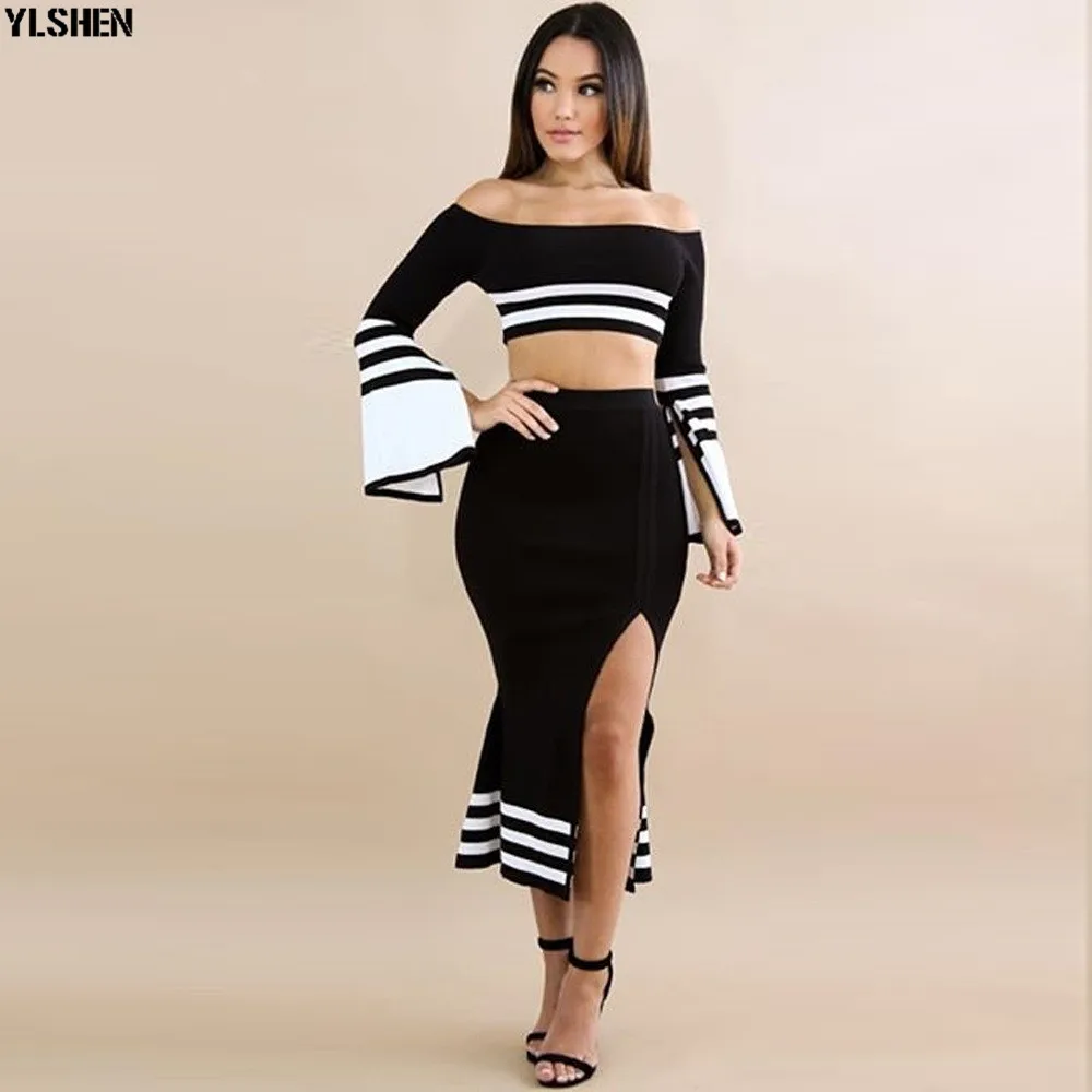 2 Piece Set Crop Tops + Skirt African Clothes Summer Dresses for Women Africa Clothing Dashiki Sexy Lady Two Piece Matching Set 09