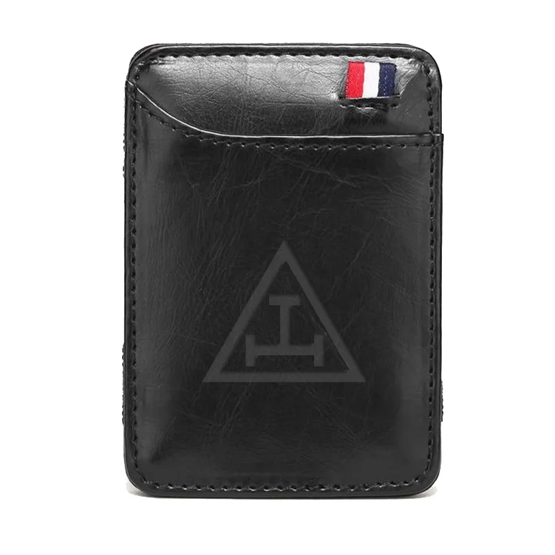 Классический уникальный масонский кожаный черный кошелек с логотипом Ретро мужской женский кошелек с зажимами для денег и карт - Цвет: Black