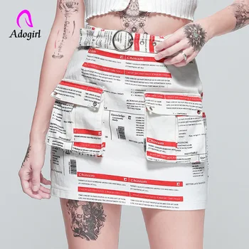 

Harajuku Newspaper Pattern Sexy Mini Skirt Women High Waist A-line Short Summer Fashion Skirt Letter Print Pocket Skirts Mujer