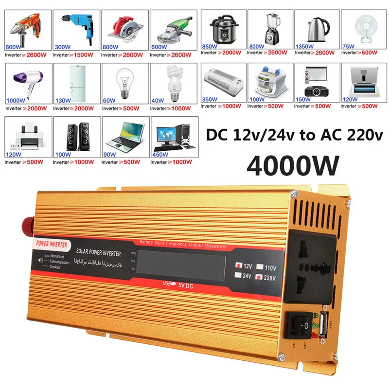 

6000W Car Power Inverter 12/24V To AC 220/110V Converter USB Modified Sine Wave Overload Protection High Conversion Sturdy