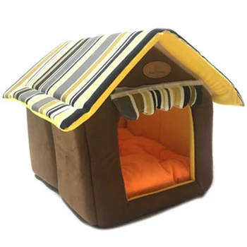 

Dog House Villa Dog Beds Pet Products Striped Removable Cover Mat for Small Medium Large Dogs House Pet Bed for Cat