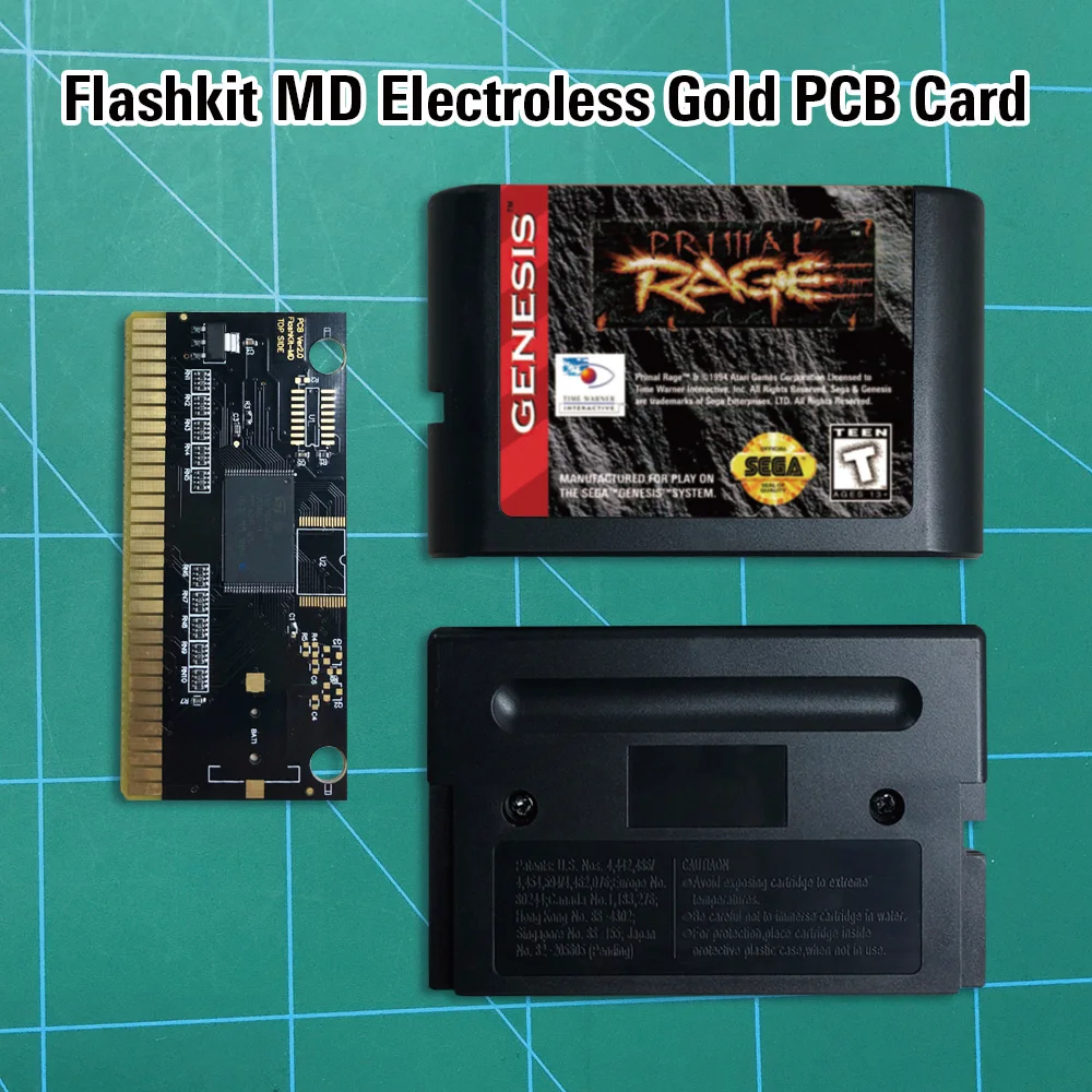 Primal Rage Flashkit MD 일렉트로리스 골드 PCB 카드, 메가드라이브 제네시스 콘솔용 16 비트 MD 게임