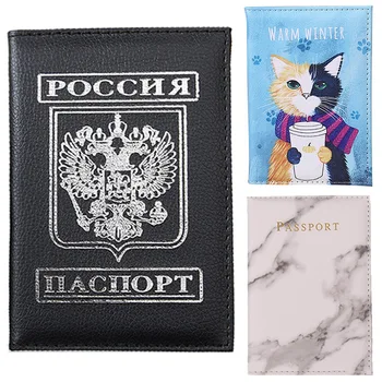 

Fashion Travel Passport Cover Russian Emblem Women Men Business Passport Credit Card Holder Case PU Leather Card Passport Wallet