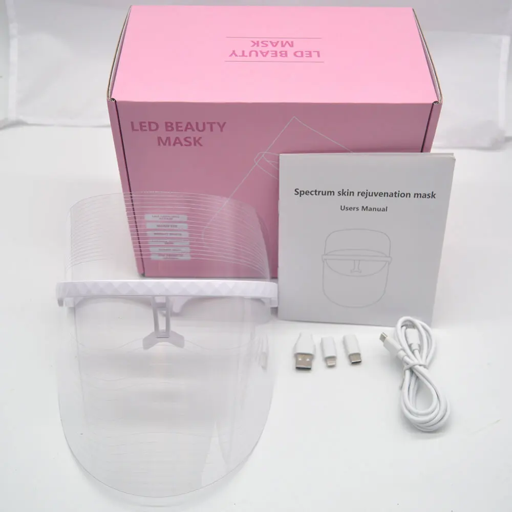 Антивозрастной светодиодный светильник маска для лица микротоковая цветная фотонная Маска Для Кожи Шеи спа Лечение Красота подтягивающее устройство морщин Акне терапия - Цвет: USB Simple With Box