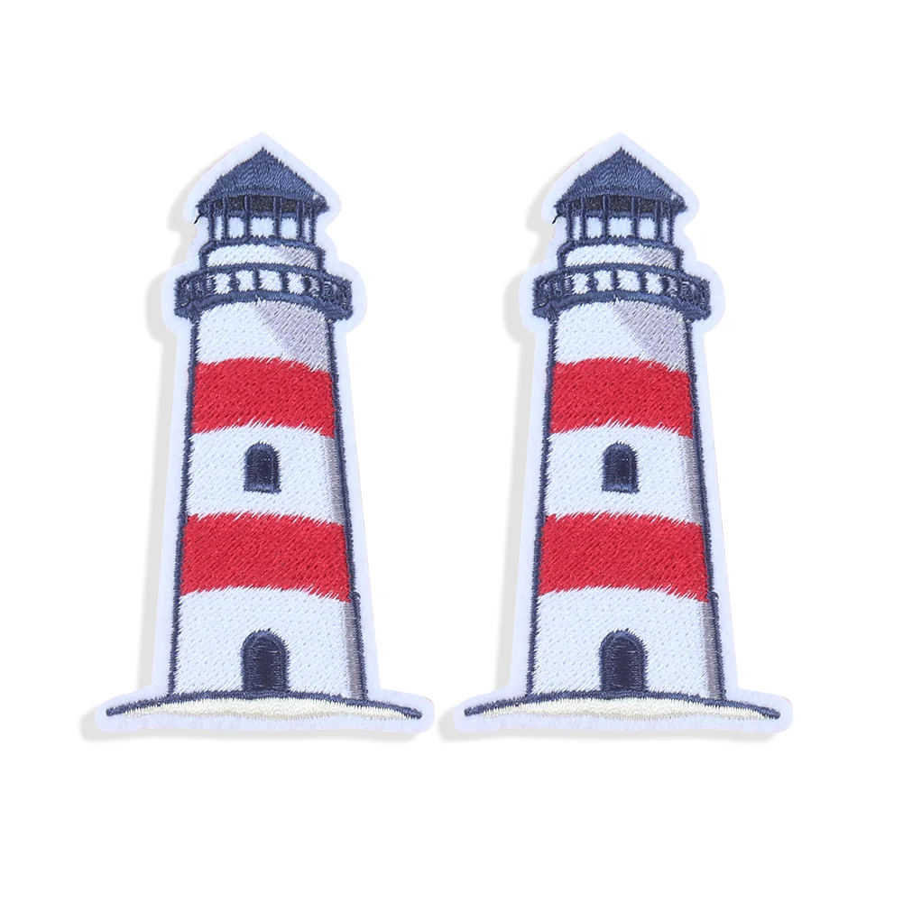 Embroidered Iron On Lighthouse Patch Sew On Badge Clothes Embroidery Applique 