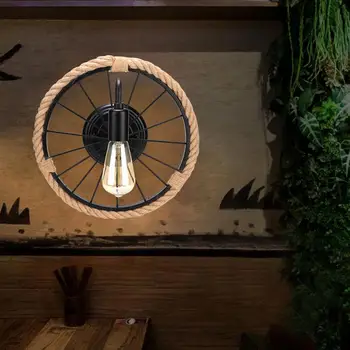 

Light E27 LED American Retro Style Round Shape Hemp Rope Wall Light for Balcony Stairs Bedroom Bar Decor 85-265V