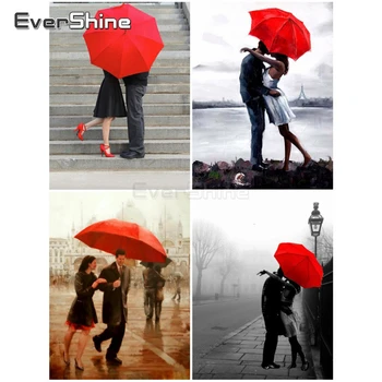 

EverShine Diamond Embroidery Couple Full Square Diamond Painting Red Umbrella Cross Stitch Bead Picture Kits Home Decoration