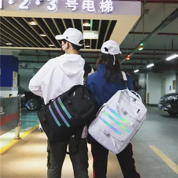 

Male Reflect Light Backpack Tide Brand Both Shoulders Package Will Capacity Canvas Student A Bag Male Trend Personality Street
