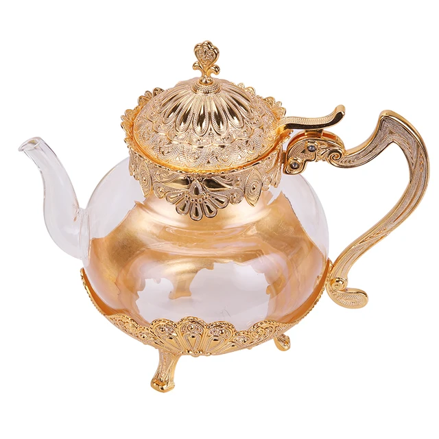 Palace Golden Glass Teapot Kitchen Metal Cold Kettle Coffee Pot European Style Home Decoration Glassware Birthday Wedding Gifts 6