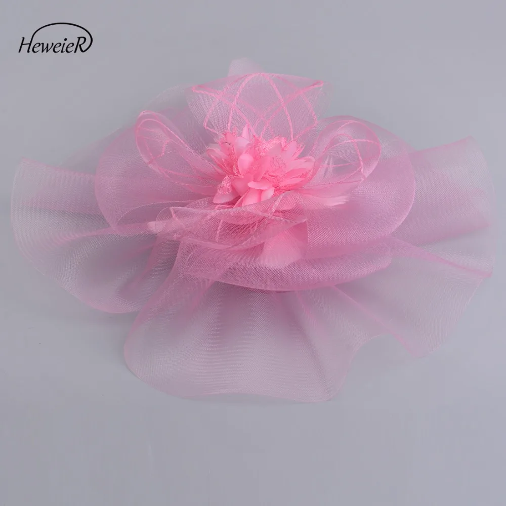 Fascinator Hat Handmade Pink Flower Large Hair Clip Cocktail Races Hair Band Headwear Hairpiece Women Lady Bridal Accessories