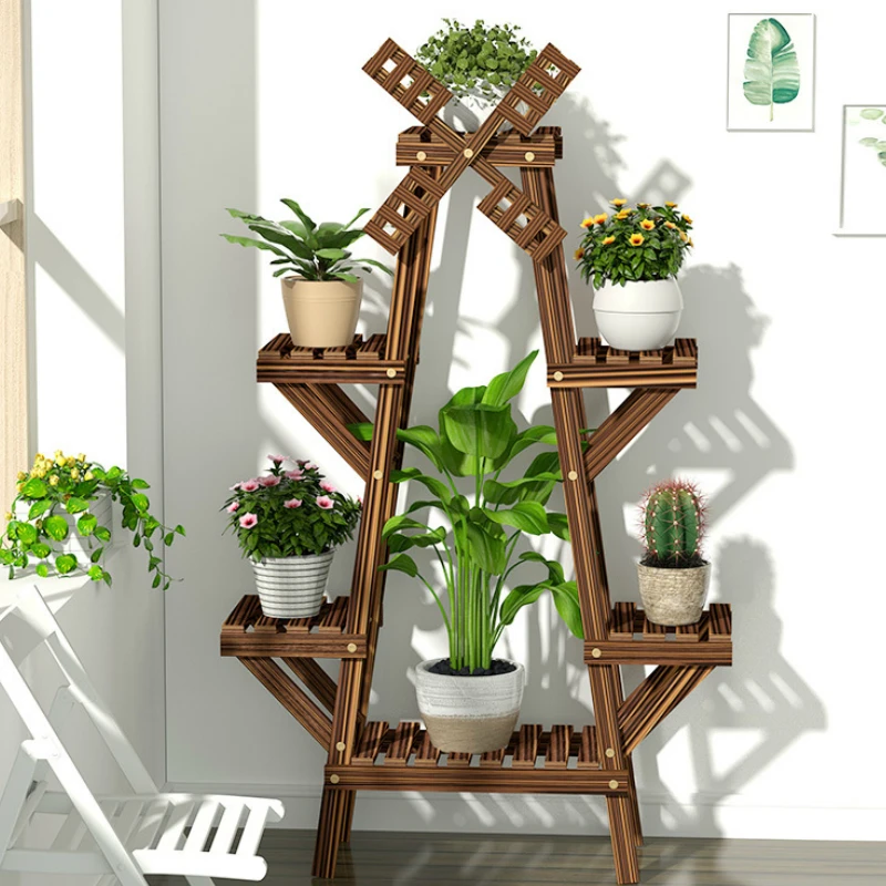 Wooden Flower Stand Plant Wood Indoor Balcony Pots Multi-layer Household Shelf Garden Decorative