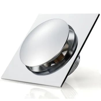 

Press-Type Floor Drain Brass Chrome Bathtub Push Down Deodorization Type Square Modern Floor Cover Plug 10X10cm