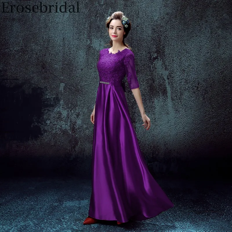 Erosebridal, кружевное вечернее платье, длинный рукав, элегантное, официальное, женское, вечернее платье с ремнем, с бантом, на молнии, сзади, 6 цветов