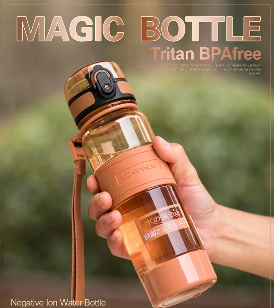 01-UZSPACE 450 ml Water Bottle Portable Leakproof Eco-friendly Sports Hiking Tea My Drink Bottle Large Capacity Kettle With filter