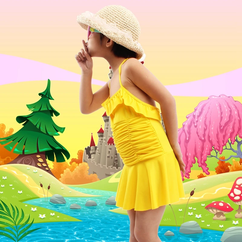 

New 6-10T Child Swimsuit Wrap Beach Wears Cute Girl Swimming Bath Suits Toddler Swim Suit Kids Swimwear