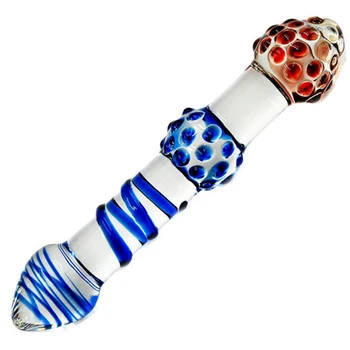 Glass Dildo Blue dots Flower Shape Vaginal Anal Butt Plug Self Comfort Masturbator Sex Toys for Woman toys for adults 2