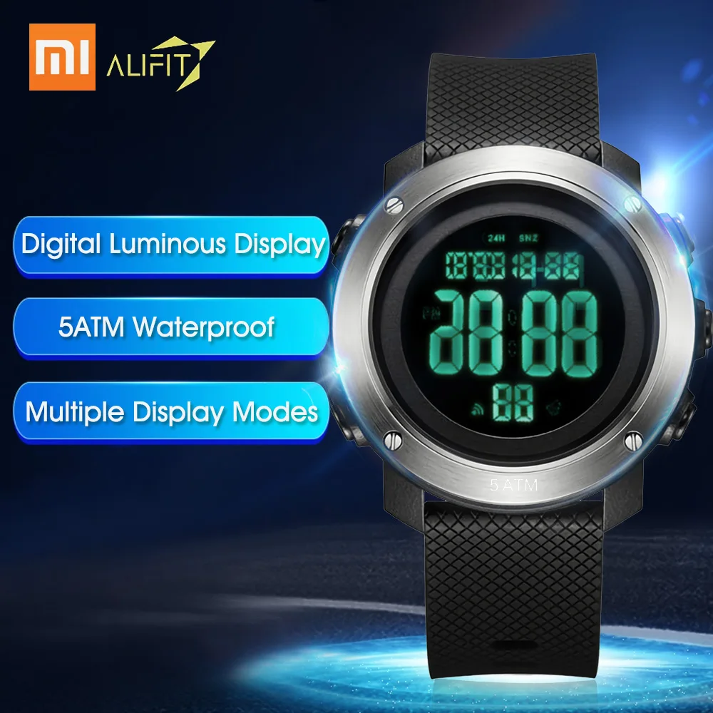 Xiaomi ALIFIT Многофункциональные цифровые часы для улицы водонепроницаемые светящиеся часы с подсветкой календарь будильник обратного отсчета спортивные часы