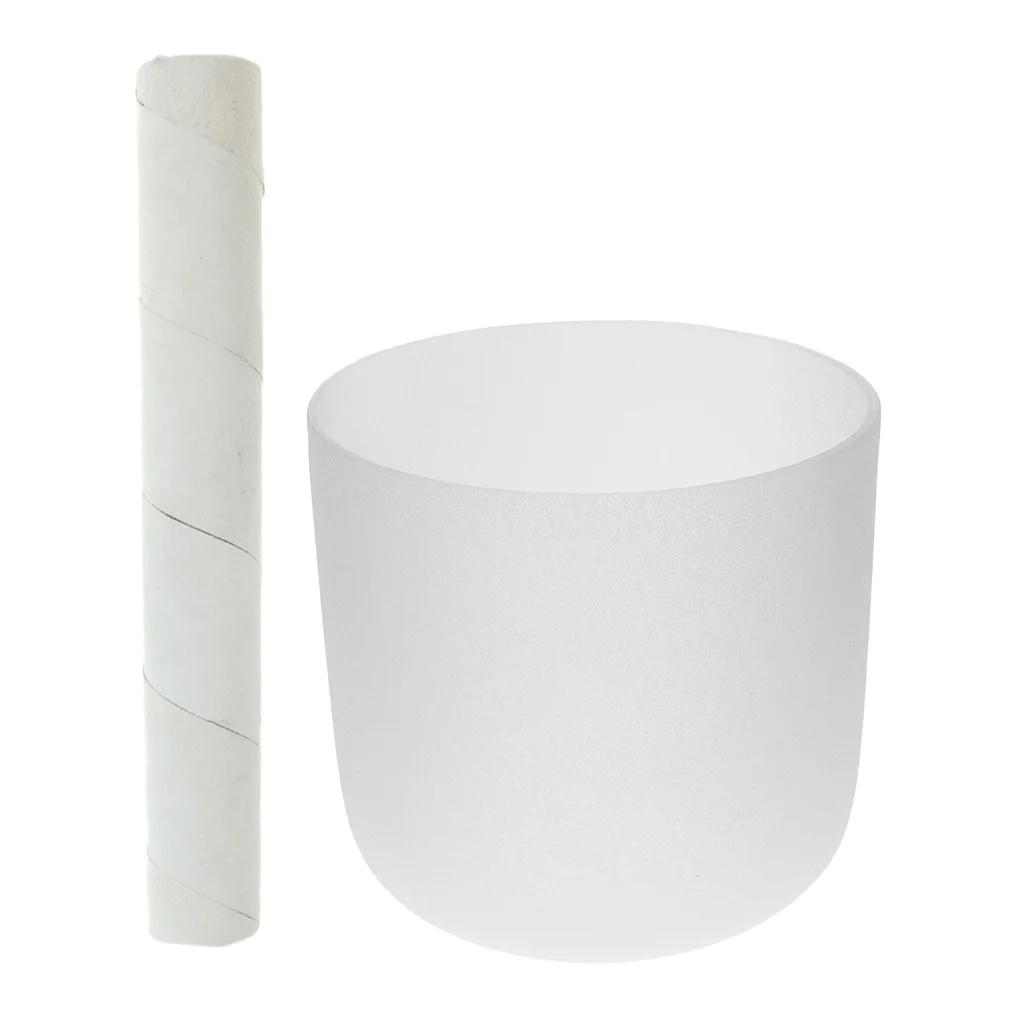 Root Chakra Quartz Crystal Singing Bowl C Note Excellent Design Beautiful Style 8 Inch White with Suede Mallet