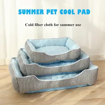 

2020 High quality Pet Bed Cold Pad Ice Silk Mat Stripe Dog Kennel Cushion for Medium Small Dogs Cats Sleeping Nest