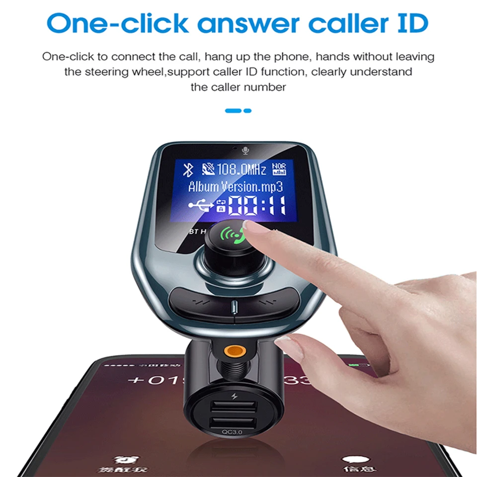 Автомобильный MP3-плеер Hands-free, автомобильный комплект, Bluetooth, fm-передатчик, аудио, mp3 модулятор, u-диск, музыка, воспроизведение, автомобильный комплект, QC 3,0, порт для зарядки