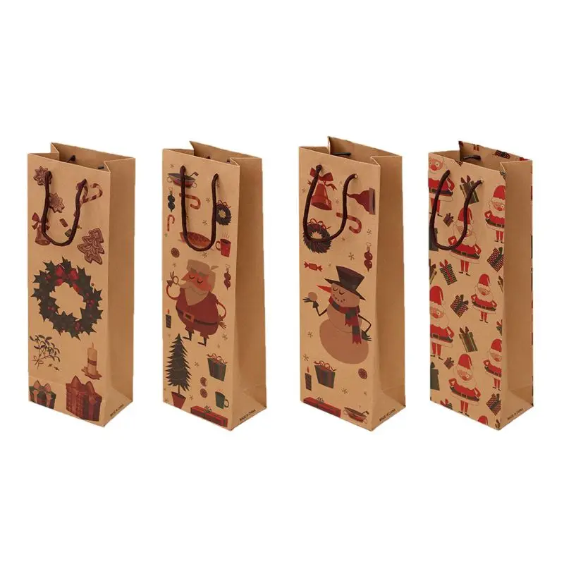 

OOTDTY 12 Pcs Christmas Kraft Paper Wine Bottle Gift Bags Reusable Present Packaging
