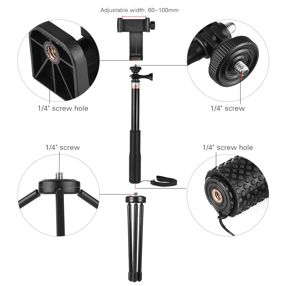 Телескопическая селфи-палка для GoPro Hero 5/4/3+/3 Экшн-камеры Ricoh Theta S, M15 цифровых зеркальных фотоаппаратов и 60-100 мм Ширина смартфонов