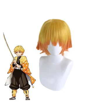 

Anime Demon Slayer Kimetsu no Yaiba Agatsuma Zenitsu Wig Cosplay Costume Heat Resistant Synthetic Hair Men Short Wigs+One Cap