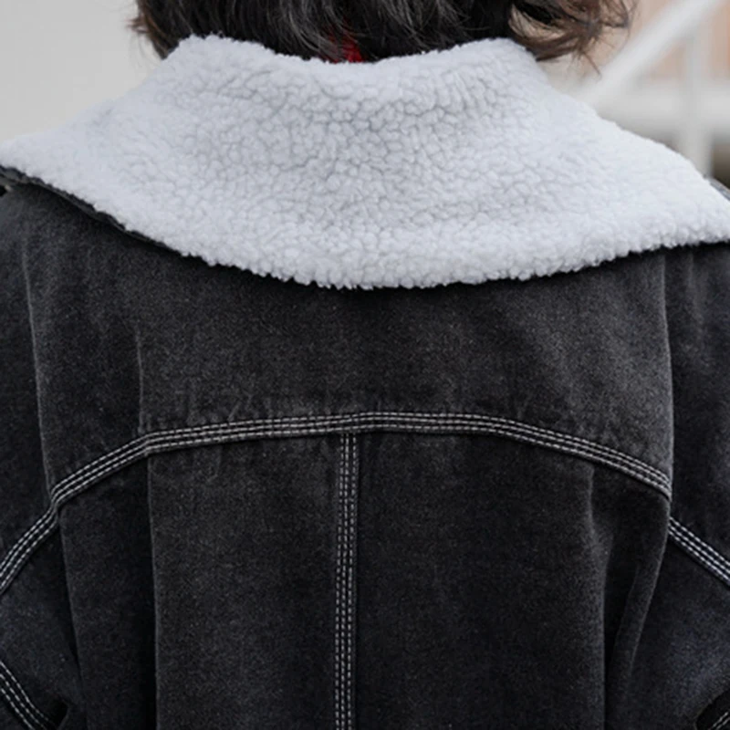 Winter Denim Jacket Coat Women New Korean Trendy Coat Wild Loose Casual Elegant Warm Lamb Wool Coat Party Gift High Quality