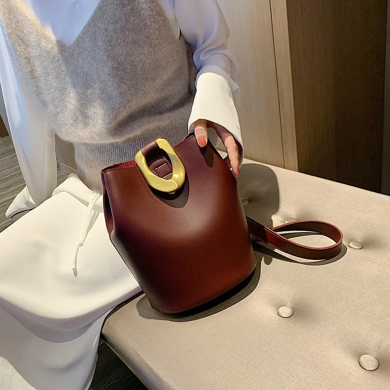 

France Non-mainstream Bag WOMEN'S Bag 2019 New Style Fashion Korean-style Versatile Textured Shoulder Bag Retro Elegant Bucket B