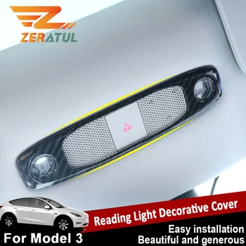 

Zeratul Carbon Fiber Car Reading Light Decorative Cover Car Reading Light Circle Trim Stickers for Tesla Model 3 2017 - 2020